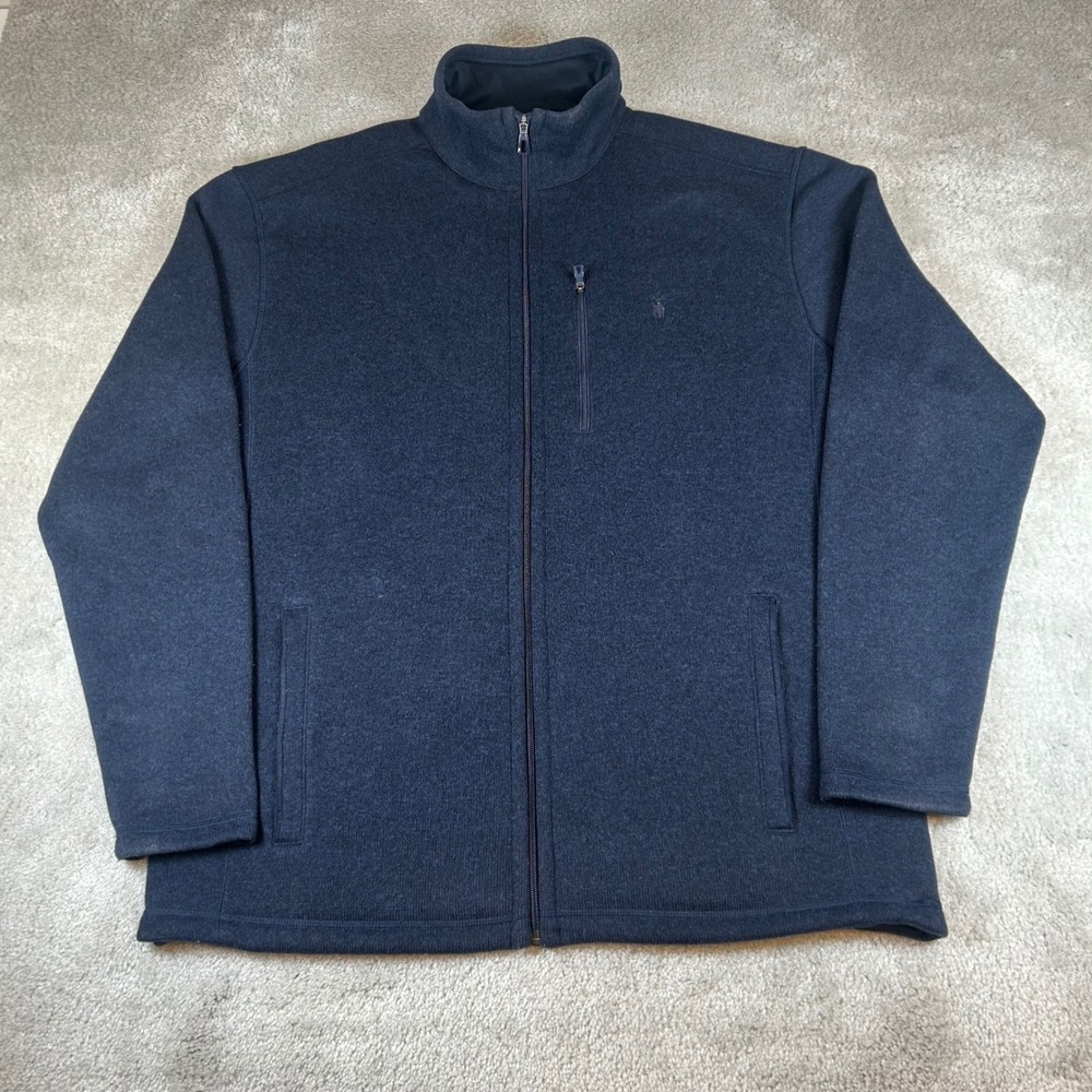 Polo Ralph Lauren Performance Jacket Mens XLT Navy Blue Full Zip Fleece Sweater
